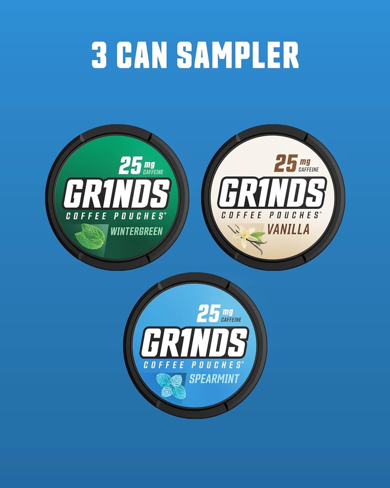 Grinds Coffee Pouches 3 Can Sampler - Wintergreen, Spearmint, Vanilla - Image 3